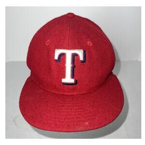 Texas Rangers Cap Hat Fitted Size 7 1/8 New Era 59FIFTY Fitted Red Wool Blend